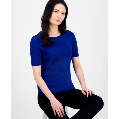 Tahari Asl Women's Fine-Rib Crewneck Sweater T-Shirt, Regular & Petite
