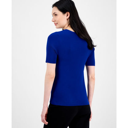 Tahari Asl Women's Fine-Rib Crewneck Sweater T-Shirt, Regular & Petite
