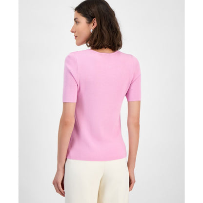 Tahari Asl Women's Fine-Rib Crewneck Sweater T-Shirt, Regular & Petite