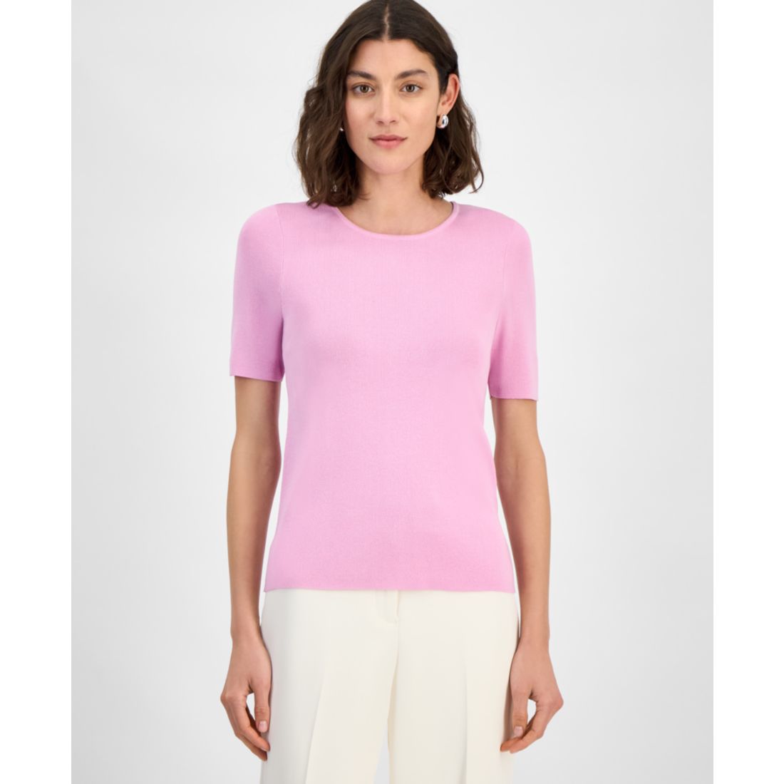 Tahari Asl Women's Fine-Rib Crewneck Sweater T-Shirt, Regular & Petite