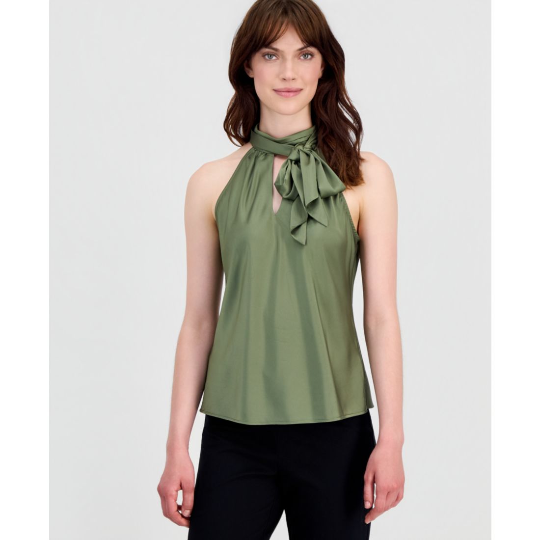 Tahari Asl Women's Tie Mock Neck Sleeveless Blouse