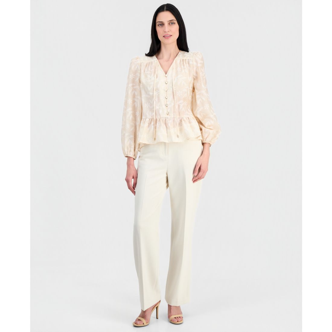 Tahari Asl Women's Long-Sleeve Peplum Blouse