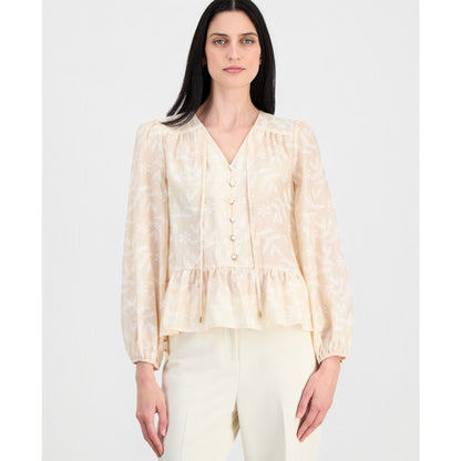 Tahari Asl Women's Long-Sleeve Peplum Blouse