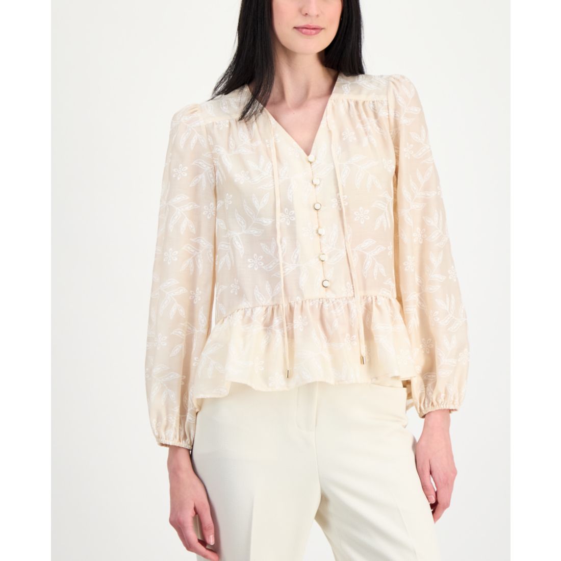 Tahari Asl Women's Long-Sleeve Peplum Blouse