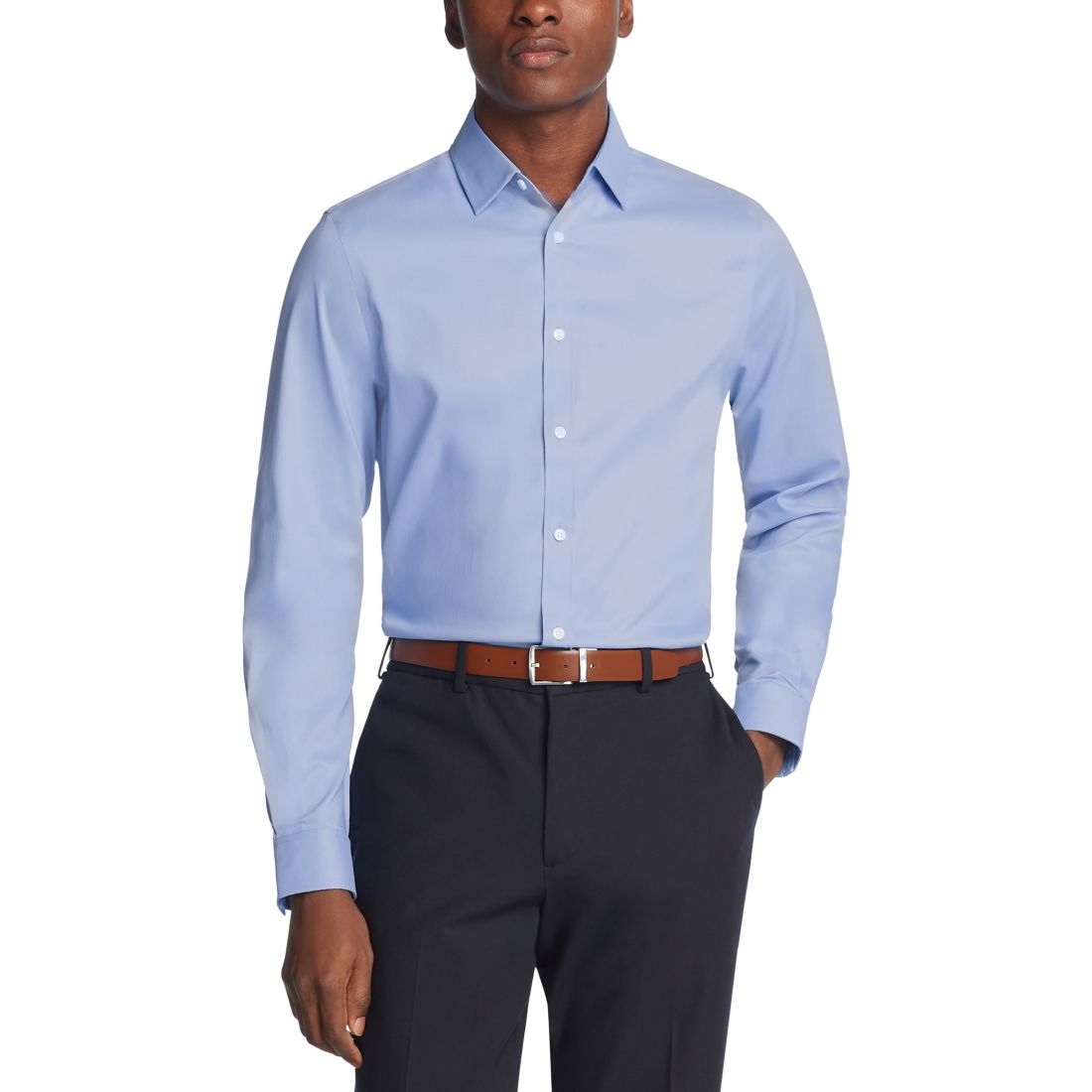 Michael Kors Men's Airsoft Slim Fit Untucked Length Wrinkle Free Stretch Dress Shirt