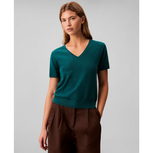 Calvin Klein Women's Short Sleeve V-Neck Sweater