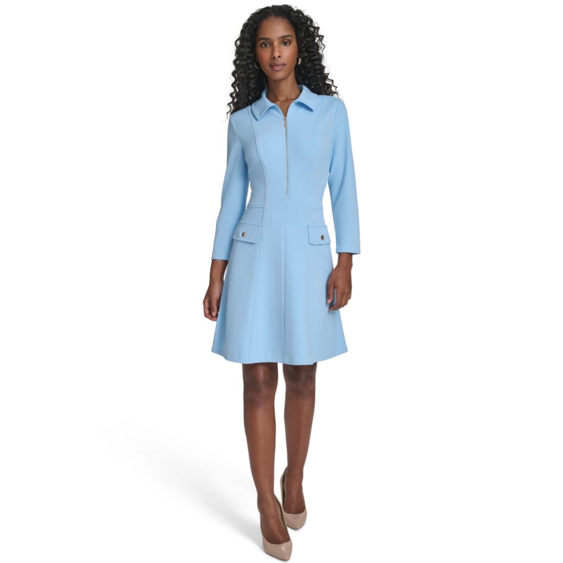 Tommy Hilfiger Women's Zip-Front Fit and Flare Dress