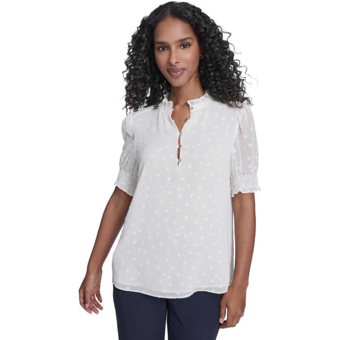 Tommy Hilfiger Women's Clip Dot Ruffle Popover Top