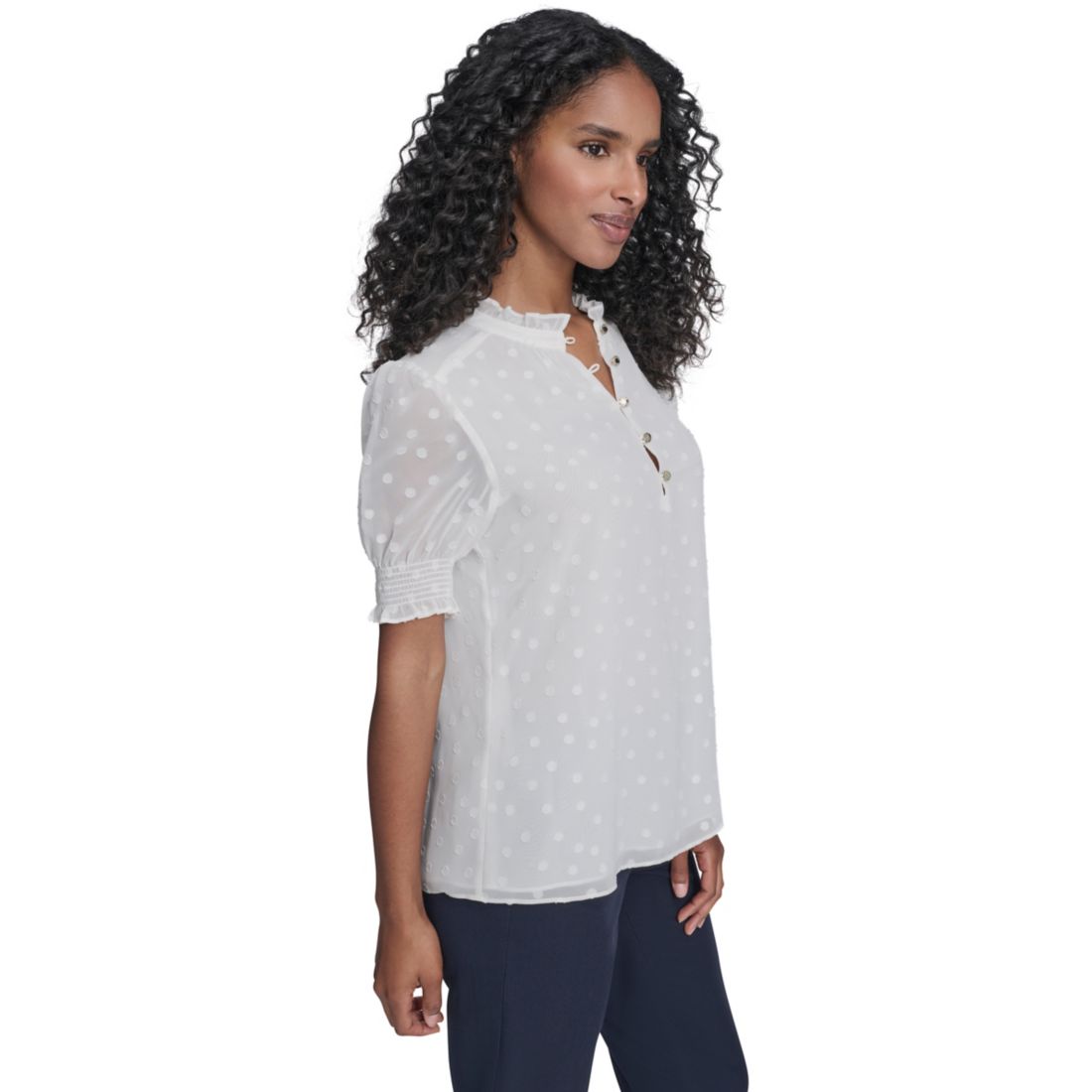 Tommy Hilfiger Women's Clip Dot Ruffle Popover Top