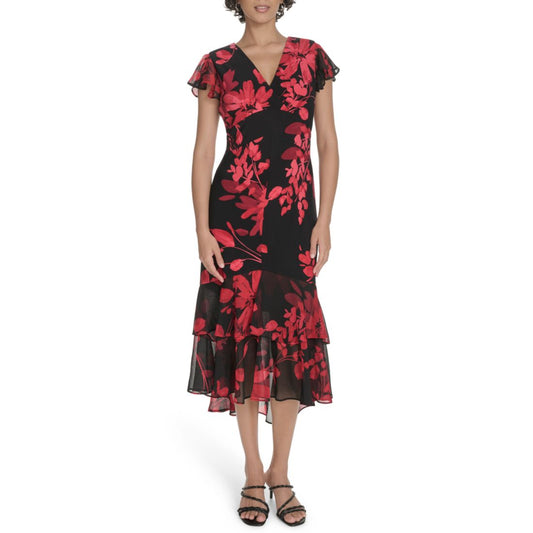 Tommy Hilfiger Women's Flutter Sleeve Chiffon Dress