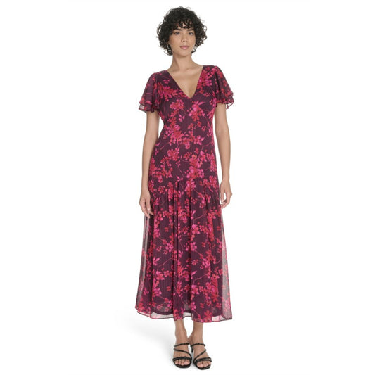 Tommy Hilfiger Women's Flutter Sleeve V-Neck Dress