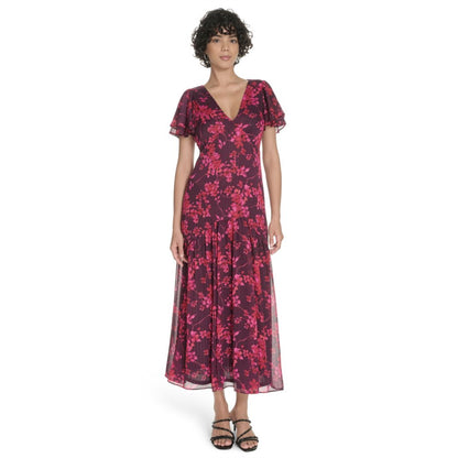 Tommy Hilfiger Women's Flutter Sleeve V-Neck Dress