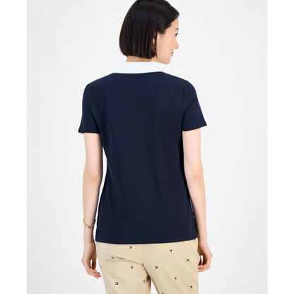 Tommy Hilfiger Women's Pieced Pique Short-Sleeve Polo Shirt - Sky Captain/ Bright White