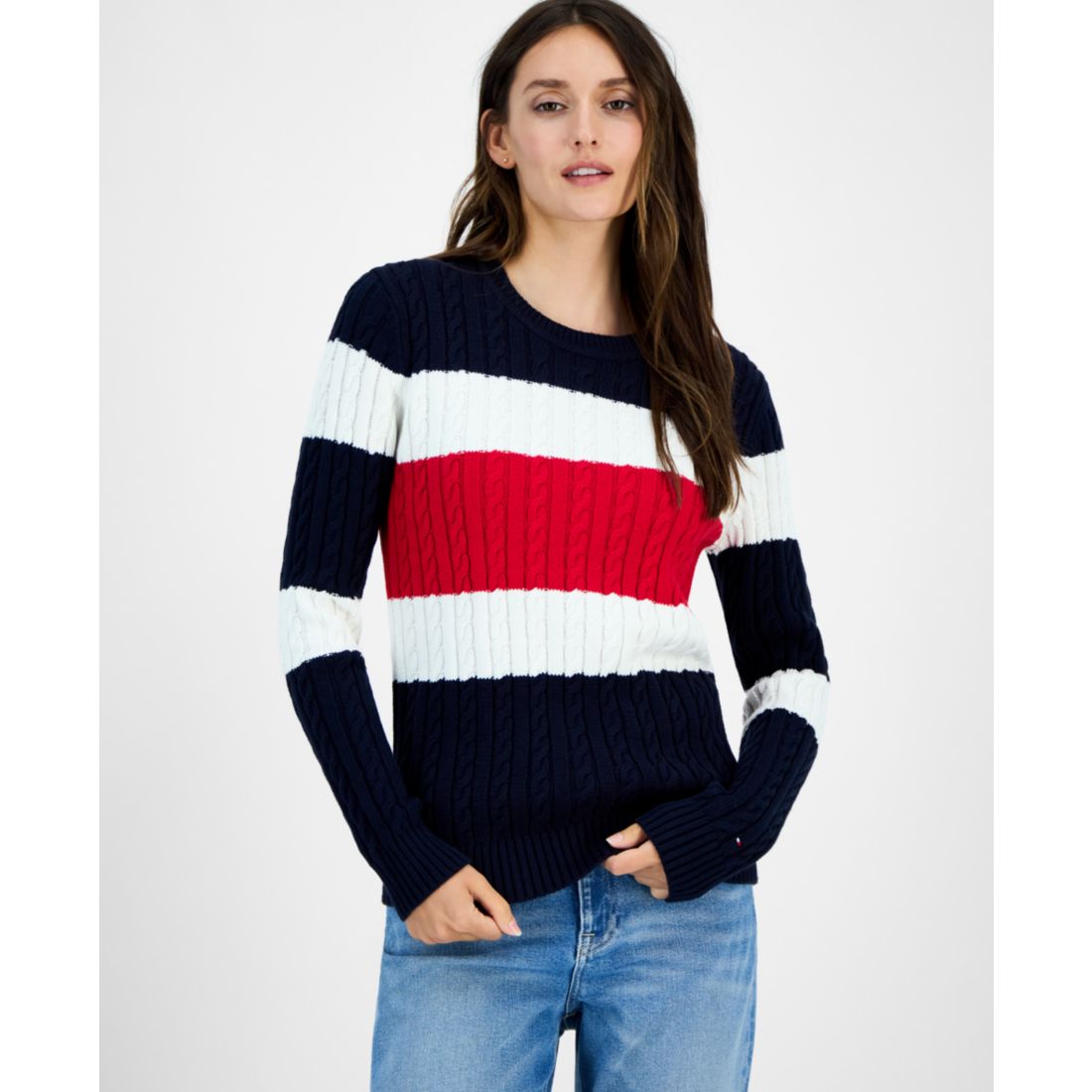 Tommy Hilfiger Women's Cotton Flag Cable Knit Sweater