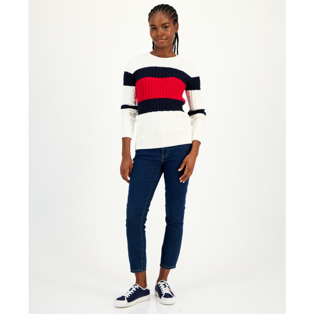Tommy Hilfiger Women's Cotton Flag Cable Knit Sweater
