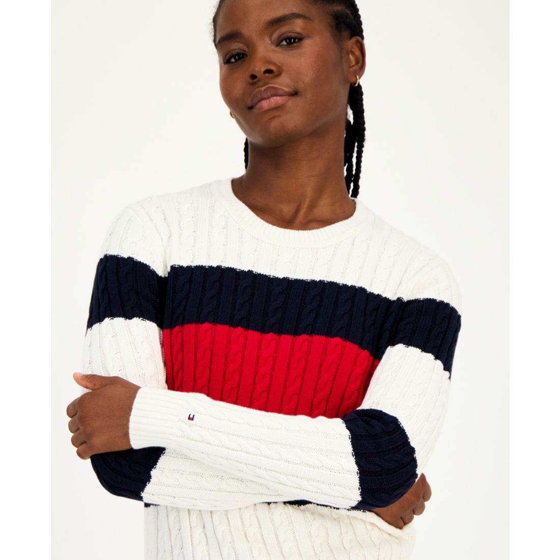 Tommy Hilfiger Women's Cotton Flag Cable Knit Sweater