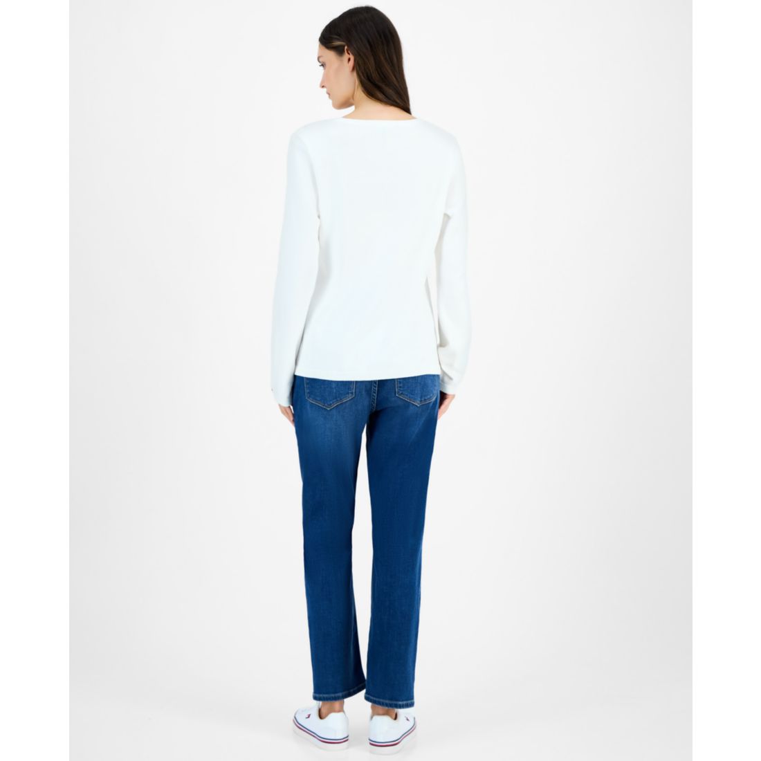 Tommy Hilfiger Women's Studded Argyle Cotton V-Neck Sweater