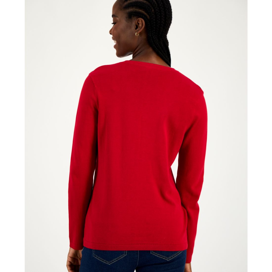 Tommy Hilfiger Women's Cotton Heart V-Neck Sweater - Chili Pepper/ Sky Captain