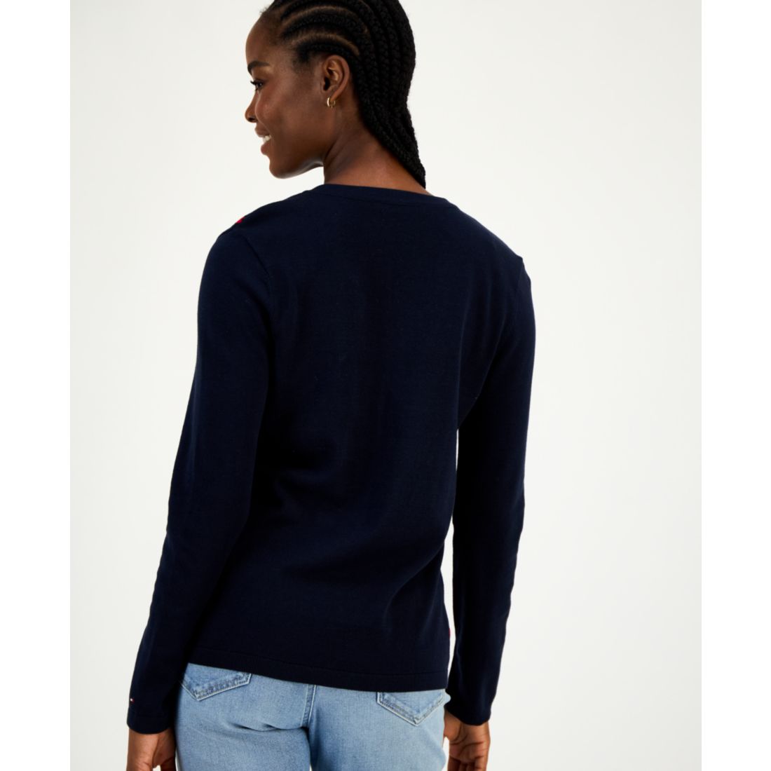 Tommy Hilfiger Women's Cotton Heart V-Neck Sweater - Chili Pepper/ Sky Captain
