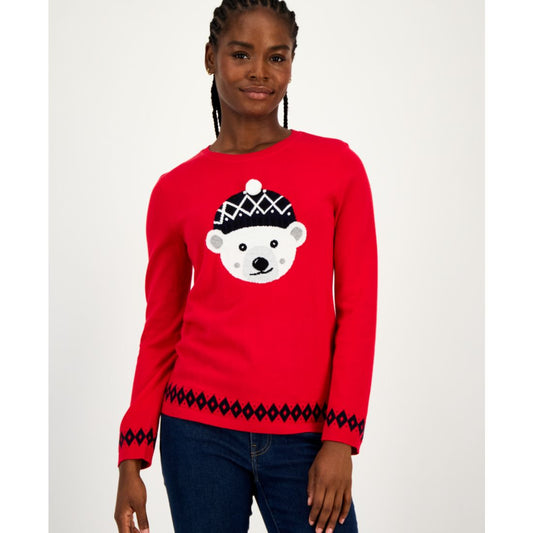 Tommy Hilfiger Women's Cotton Beanie Bear Crewneck Sweater