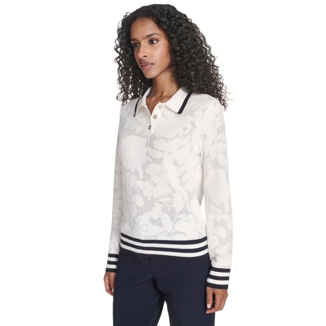 Tommy Hilfiger Women's Jacquard Long Sleeve Floral Sweater