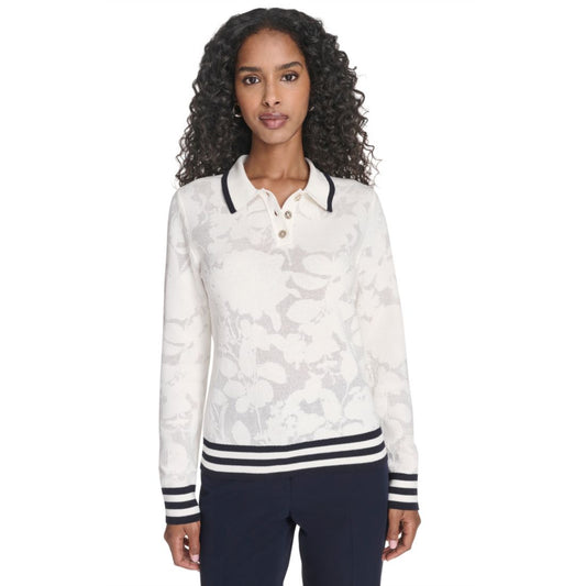 Tommy Hilfiger Women's Jacquard Long Sleeve Floral Sweater