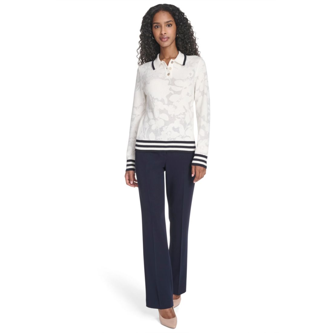 Tommy Hilfiger Women's Jacquard Long Sleeve Floral Sweater