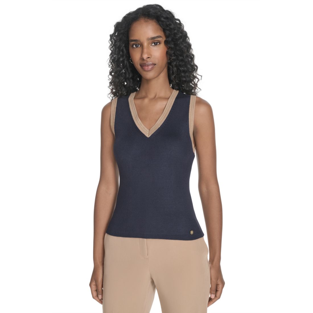 Tommy Hilfiger Women's Sleeveless Tipped Sweater - Midnight/ Tigers Eye