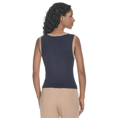 Tommy Hilfiger Women's Sleeveless Tipped Sweater - Midnight/ Tigers Eye