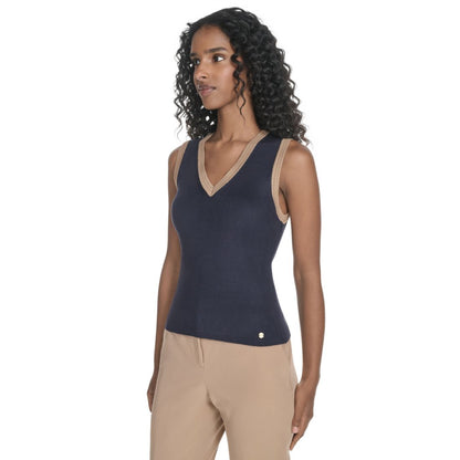 Tommy Hilfiger Women's Sleeveless Tipped Sweater - Midnight/ Tigers Eye