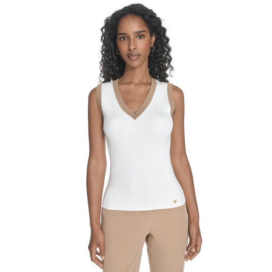 Tommy Hilfiger Women's Sleeveless Tipped Sweater - Midnight/ Tigers Eye