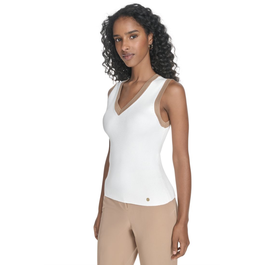 Tommy Hilfiger Women's Sleeveless Tipped Sweater - Midnight/ Tigers Eye