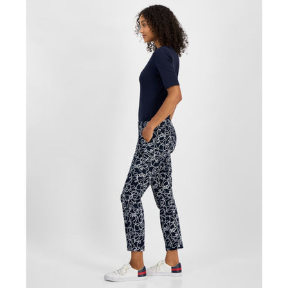 Tommy Hilfiger Women's Rope-Print Hampton Chino Pants - Bright White/ Sky Captain