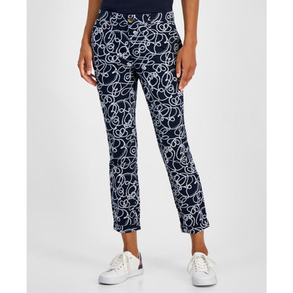Tommy Hilfiger Women's Rope-Print Hampton Chino Pants - Bright White/ Sky Captain