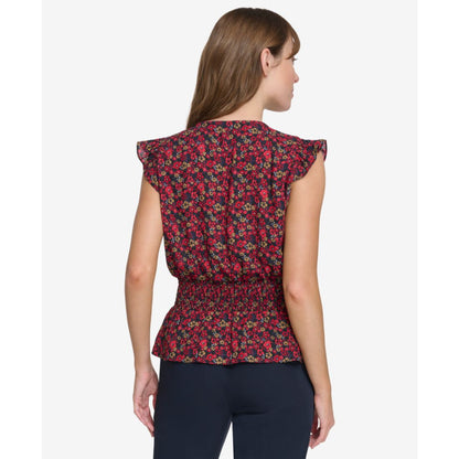 Tommy Hilfiger Women's Printed Smocked Cap-Sleeve Top