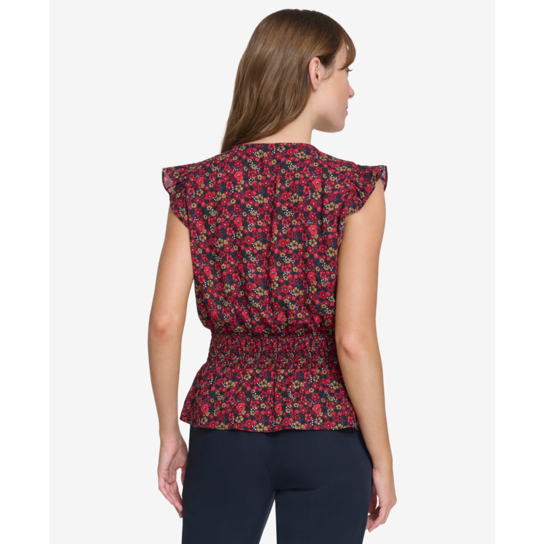 Tommy Hilfiger Women's Printed Smocked Cap-Sleeve Top