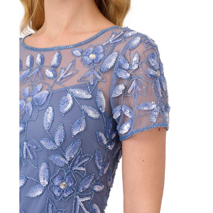 Adrianna Papell Size Floral-Beaded Gown