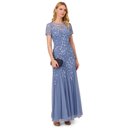 Adrianna Papell Size Floral-Beaded Gown