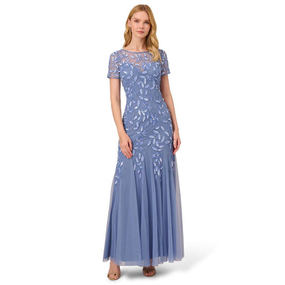 Adrianna Papell Size Floral-Beaded Gown