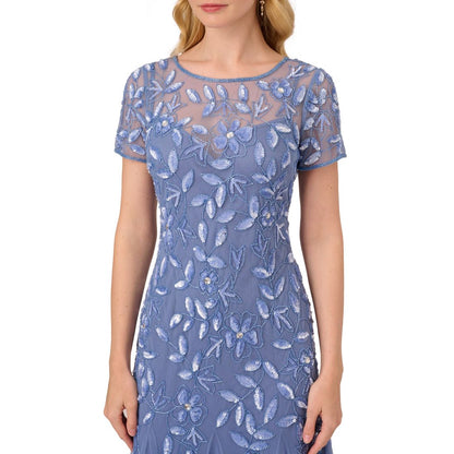 Adrianna Papell Size Floral-Beaded Gown