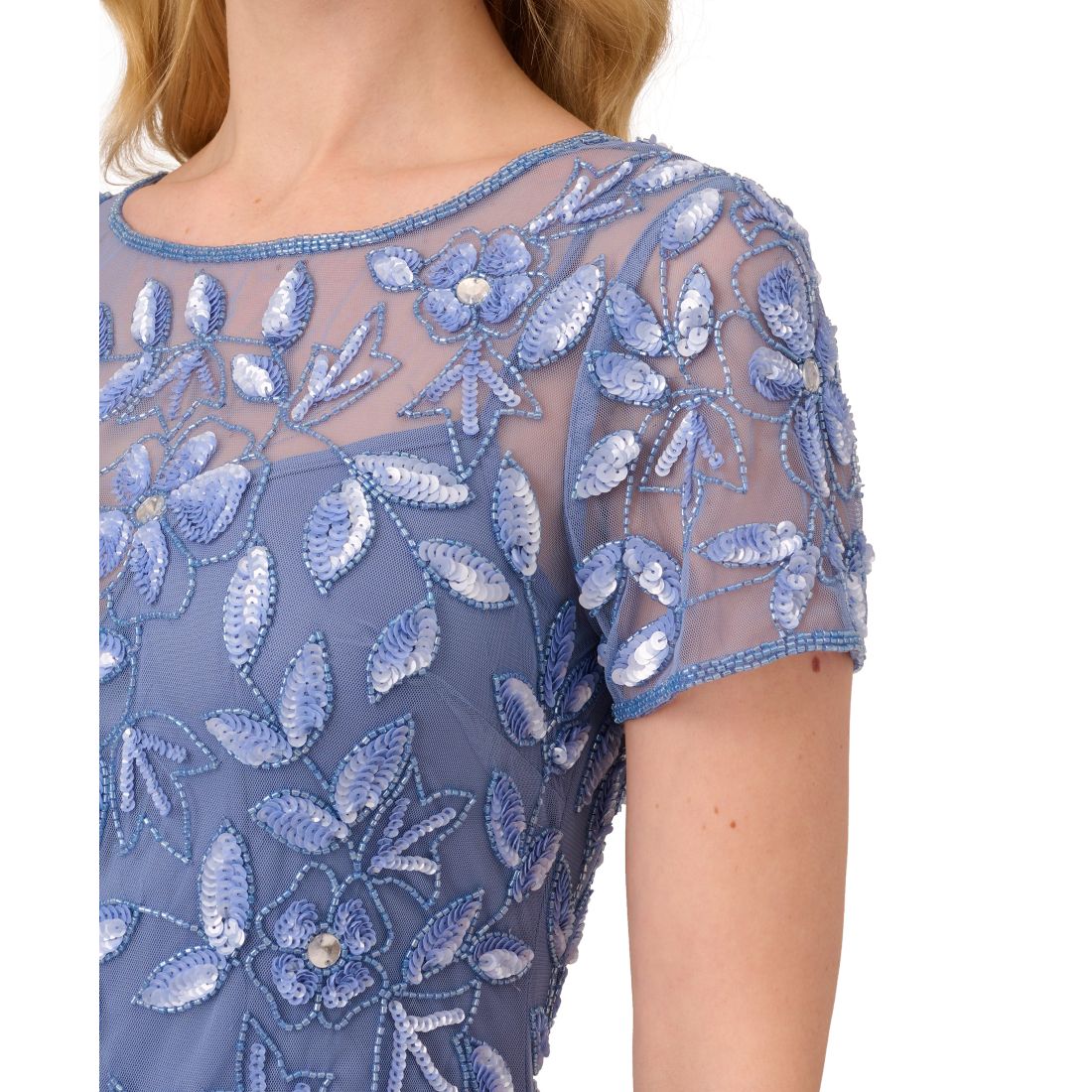 Adrianna Papell Size Floral-Beaded Gown