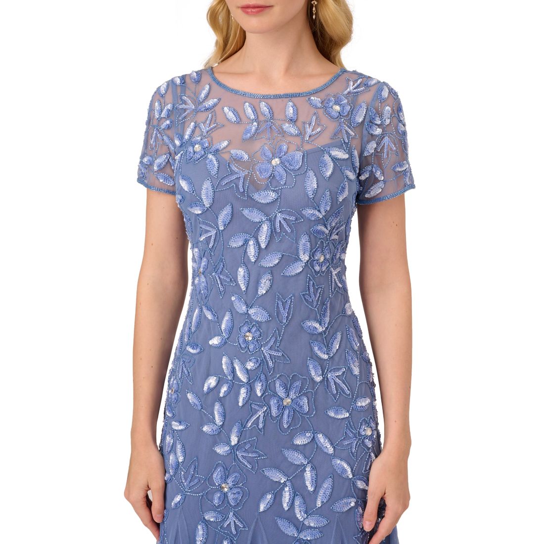 Adrianna Papell Size Floral-Beaded Gown