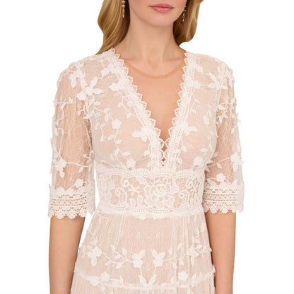 Adrianna Papell Women's V-Neck Lace Embroidery Dress