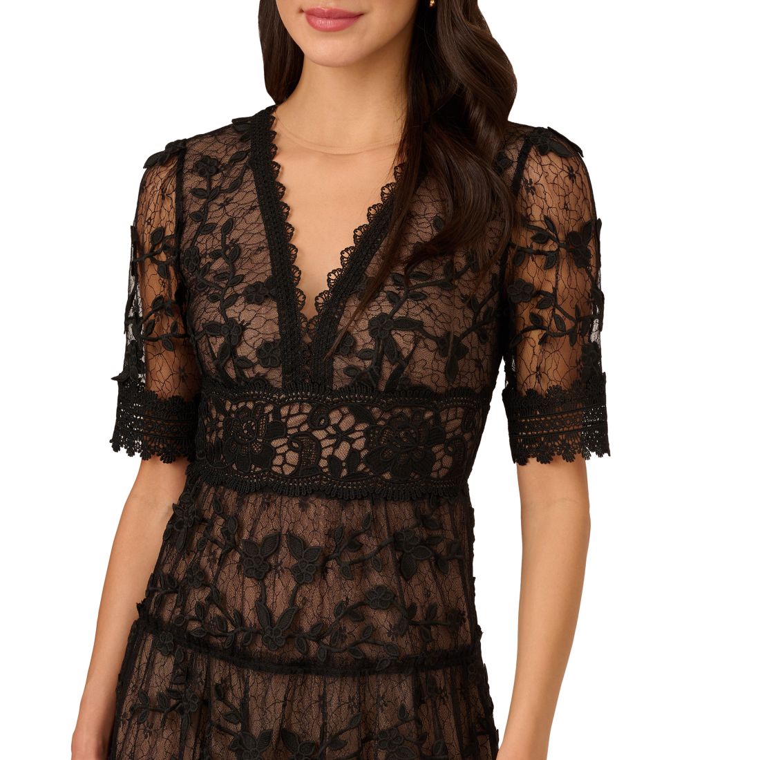 Adrianna Papell Women's V-Neck Lace Embroidery Dress