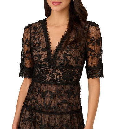 Adrianna Papell Women's V-Neck Lace Embroidery Dress