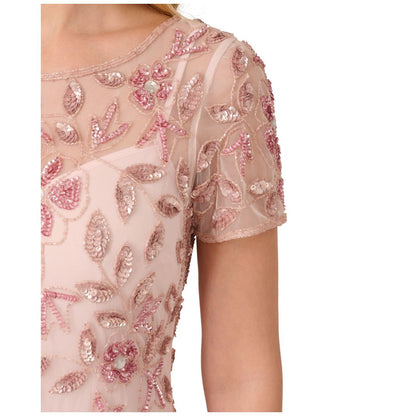 Adrianna Papell Size Floral-Beaded Gown