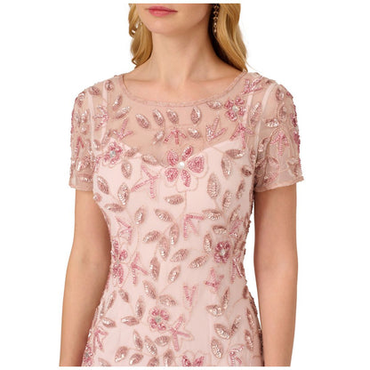 Adrianna Papell Size Floral-Beaded Gown