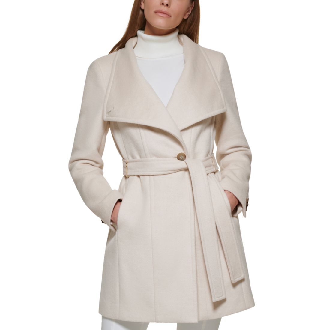 Calvin Klein Womens Asymmetrical Belted Wrap Coat, Created for Macys