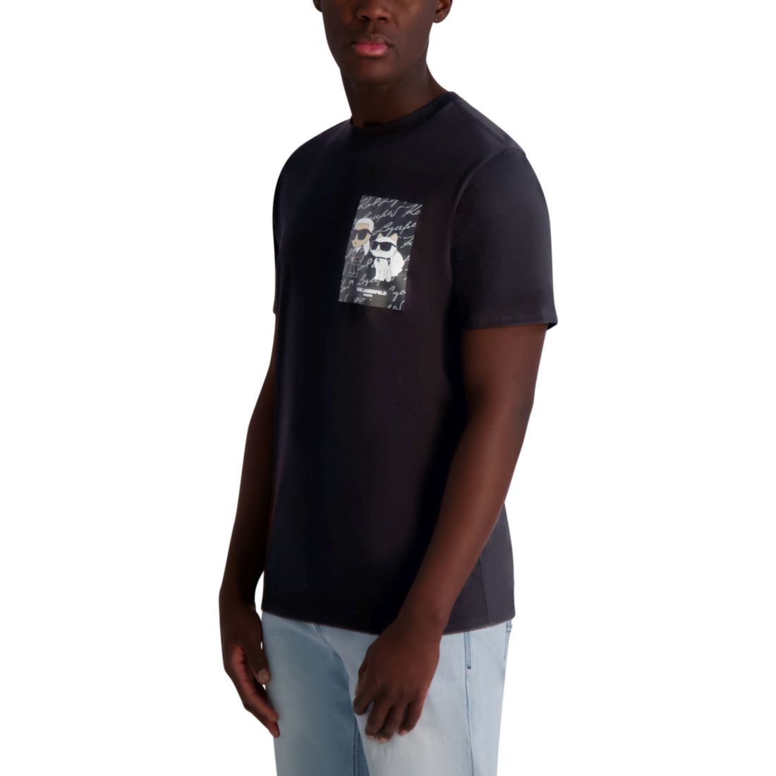 Karl Lagerfeld Paris Men's Karl & Choupette Relaxed Fit Short Sleeve Signature Chest Graphic T-Shirt