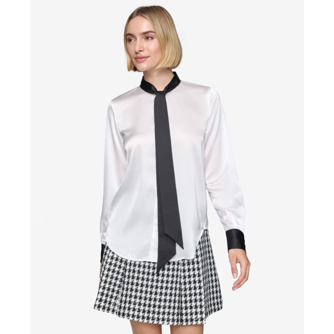 Karl Lagerfeld Paris Women's Tie-Neck Long-Sleeve Satin Blouse